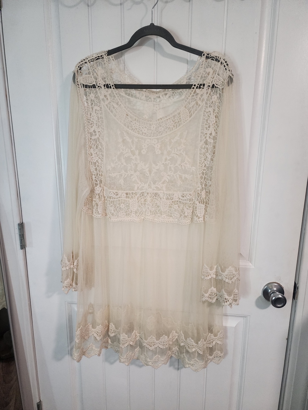 Sheer Lace Long Sleeve Chemise in Cream